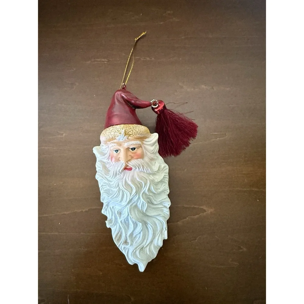 Vintage Old World Father Christmas Santa Face Head Ornament Resin Long Beard 7